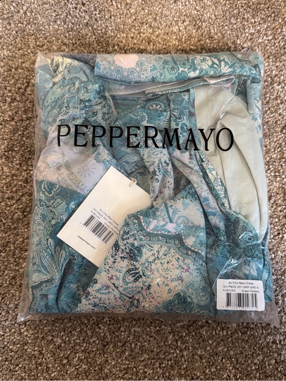 NWT Peppermayo Teal Green Paisley Patterned Halter Maxi Dress Open Back Size 4 - Picture 5 of 6